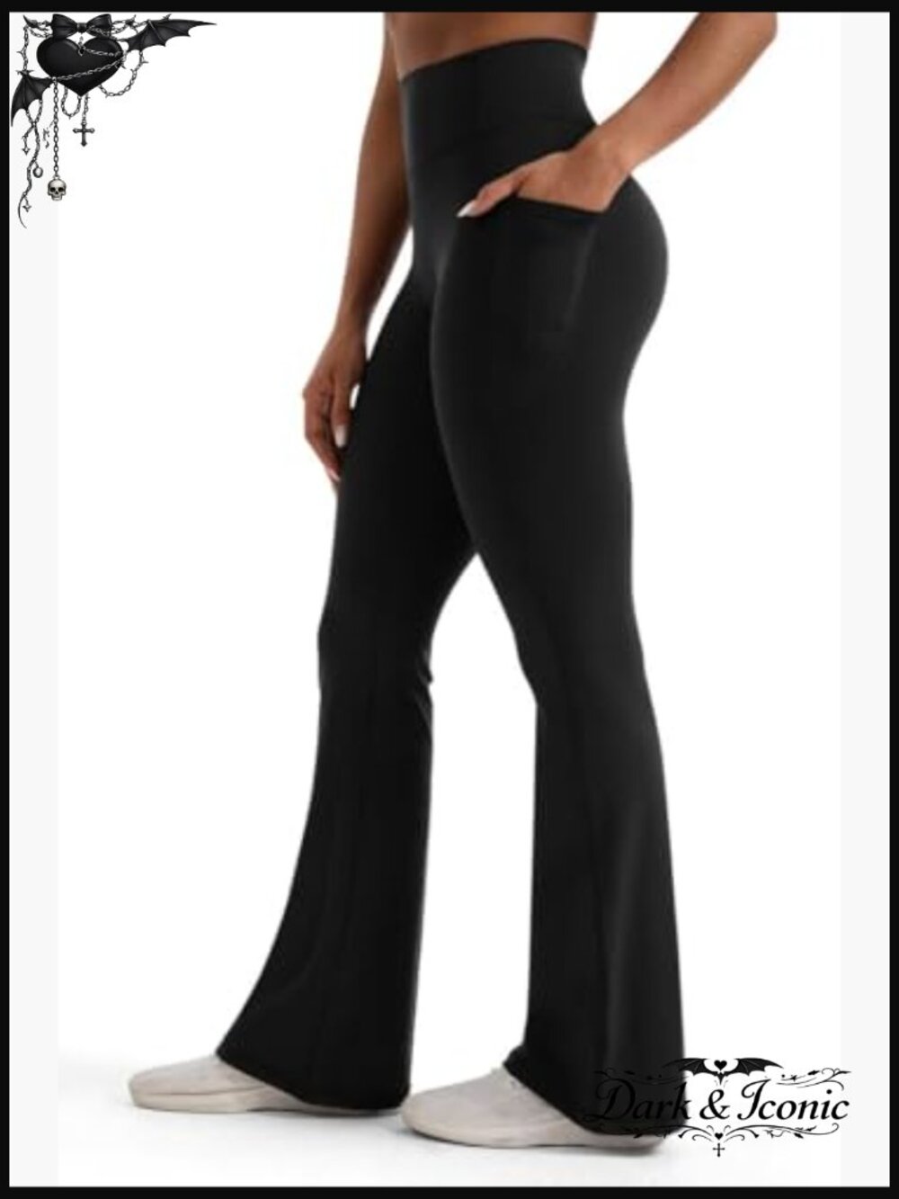 High Waisted Flared Yoga Leggings with Tummy Control & Pockets - Picture 2 of 7